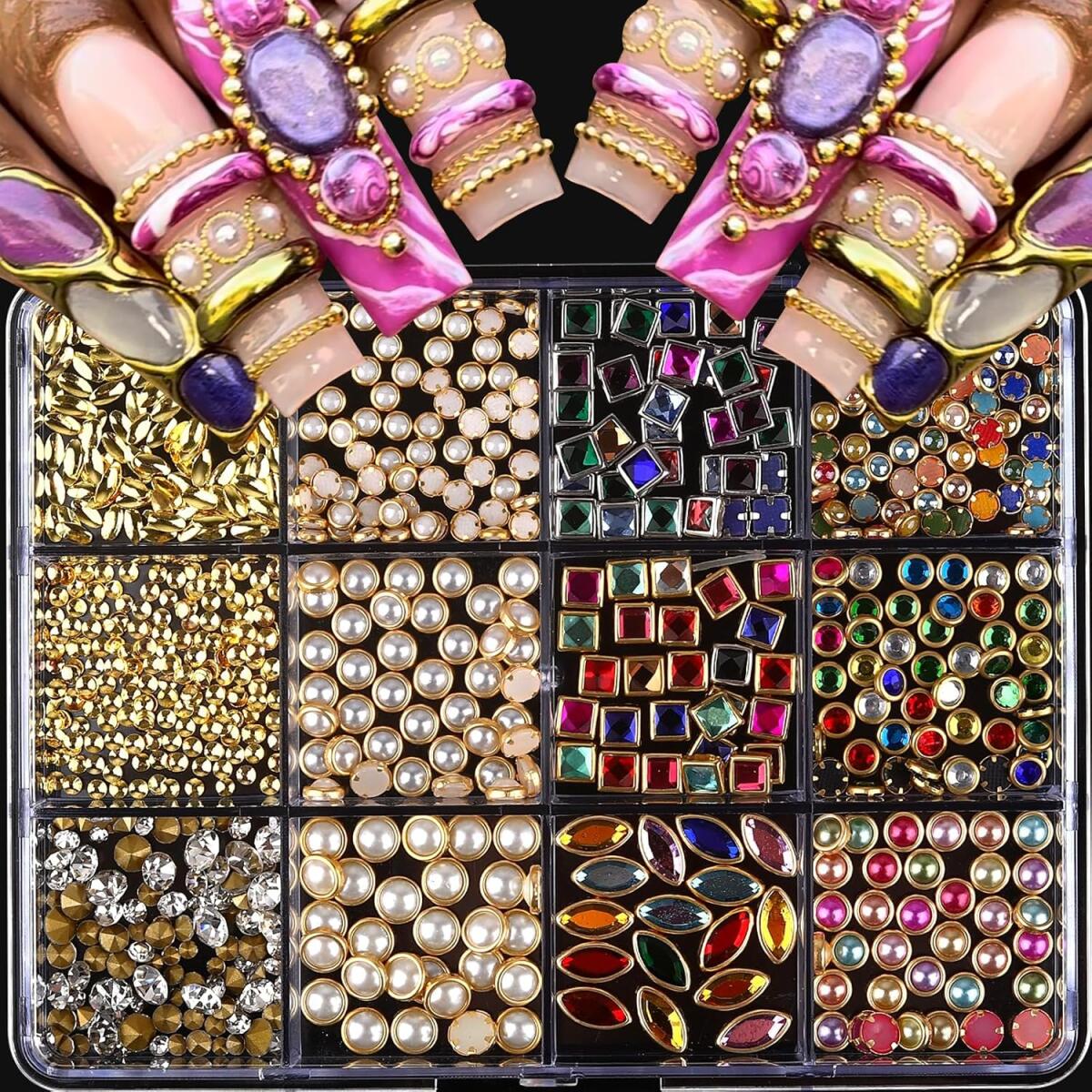 Nail Art Valentines Day - 1 Kotak Perhiasan Rhinestone Kuku Mewah