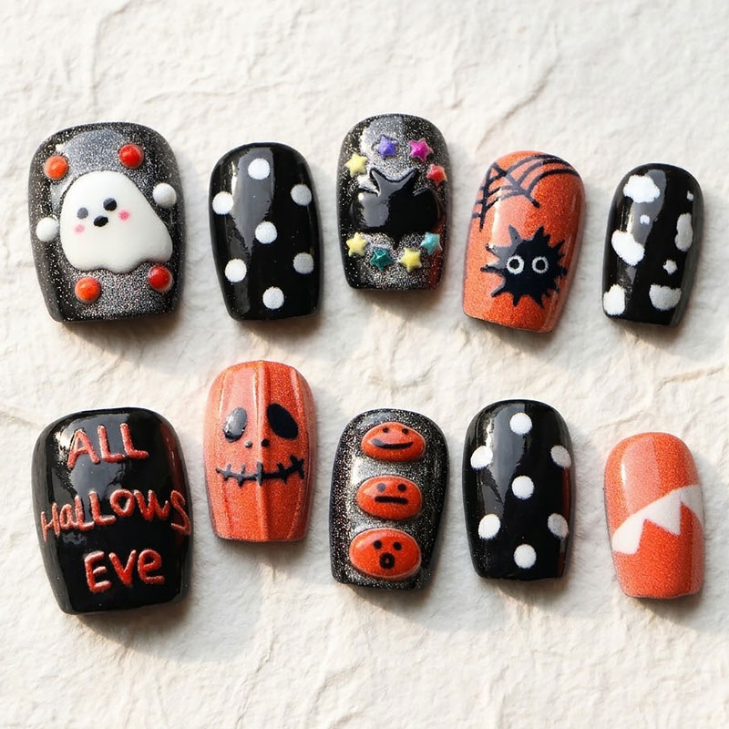Nail Art Press On - 10Pcs Stiker Kuku Halloween Motif Hantu