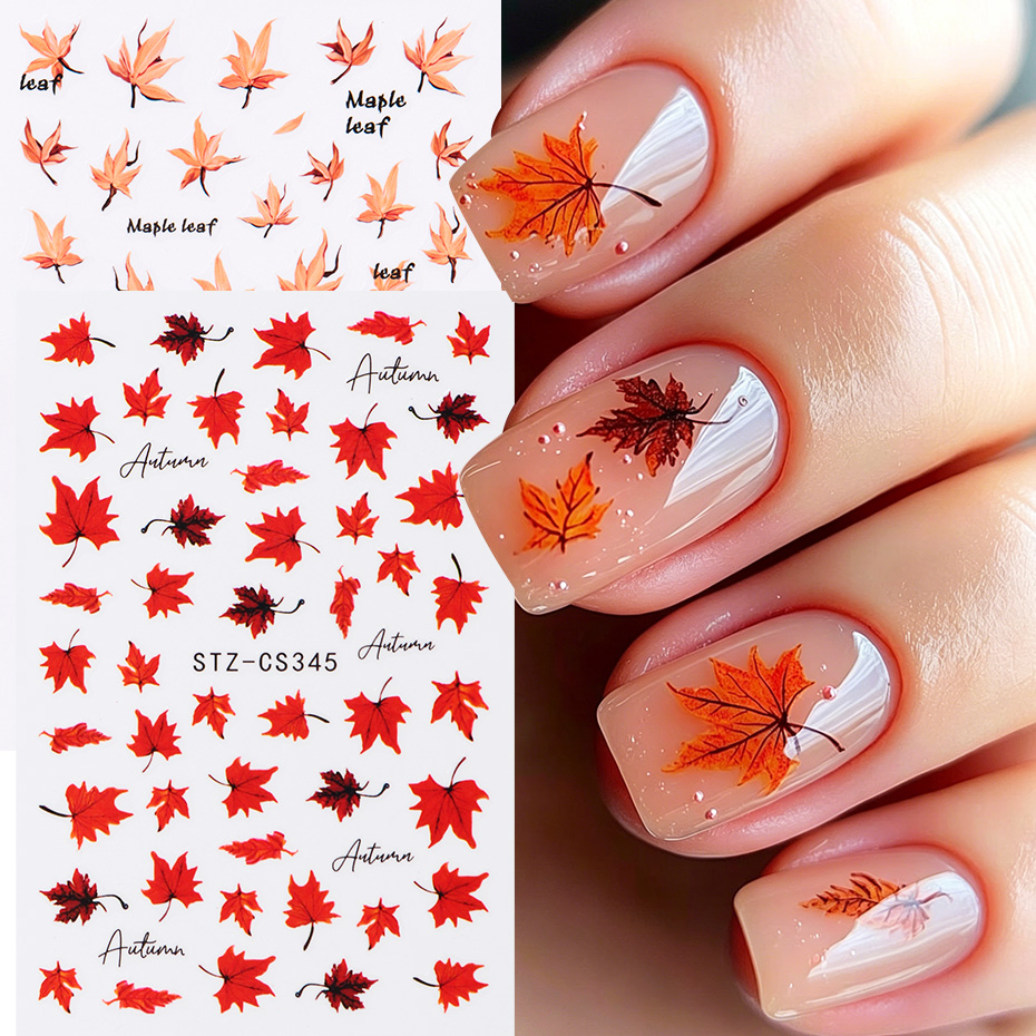 2 Buah Stiker Seni Kuku Daun M - Nail Art Orange ulasan dan harga