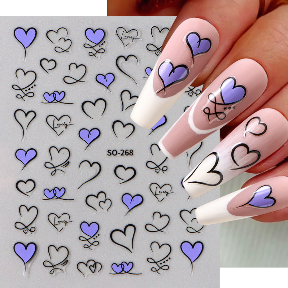 3 buah Y2K stiker hati garis g - Nail Art Valentines Day ulasan dan harga