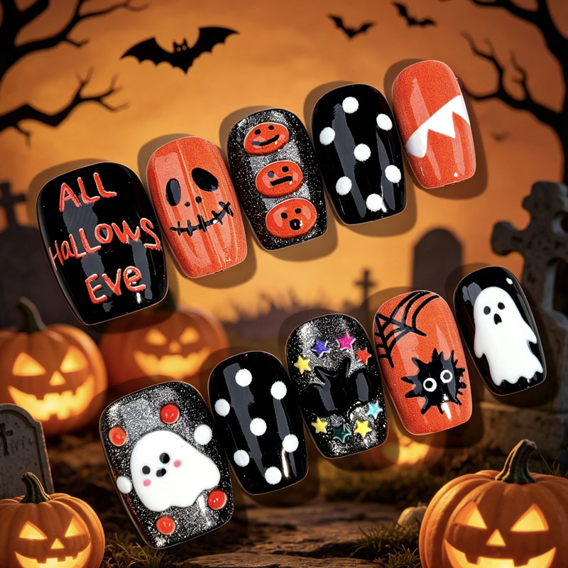 10Pcs Stiker Kuku Halloween Mo - Nail Art Press On ulasan dan harga